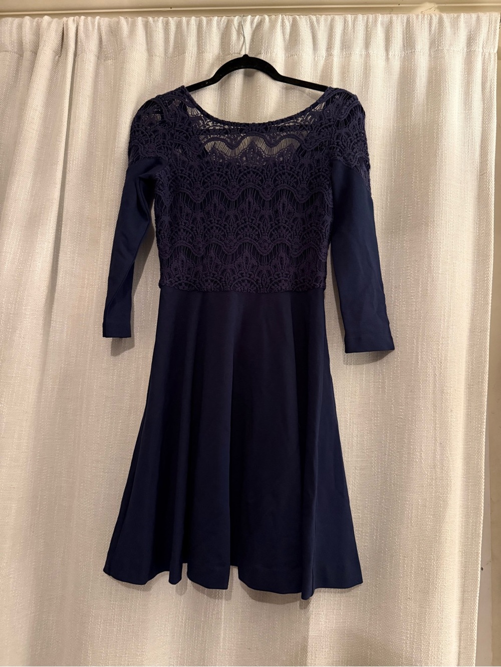 Lilly Pulitzer Navy Remmy Lace Yoke Long Sleeve Fit & Flare Dress